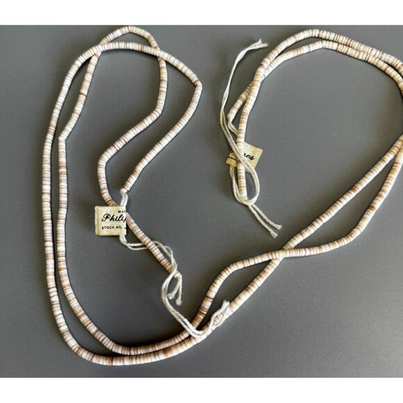 Philippines Shell Heishi Beads 2 Strands Natural Cream 24" Each NOS With Tag 24g - Picture 2 of 5